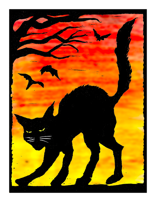 Black Cat and Bats / Halloween (8.5 x 11") color print