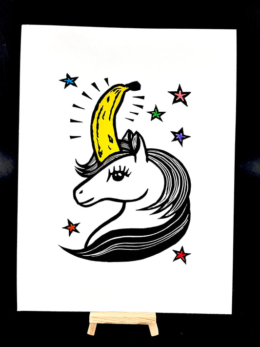 Bananicorn with Rainbow Stars - Screen Print